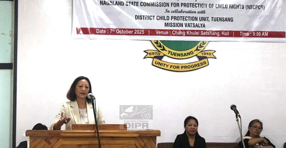Secretary, Social Welfare & NSCPCR, Yongchingkumla, NCS addressing during awareness programme on Child Rights and Child Protection held at CKS Hall, Tuensang on October 7. (DIPR Photo)